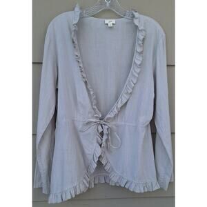 J Jill Coquette Ruffle Tie Open Blouse Top Light cardigan 100% Cotton Gray M